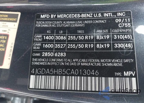 2012 Mercedes-Benz Ml 350 4Matic z USA, uszkodzony, nr VIN 4JGDA5HB5CA013046